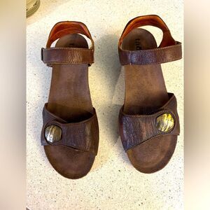 Brown Leather Sandals with Adjustable Velcro Straps by taos